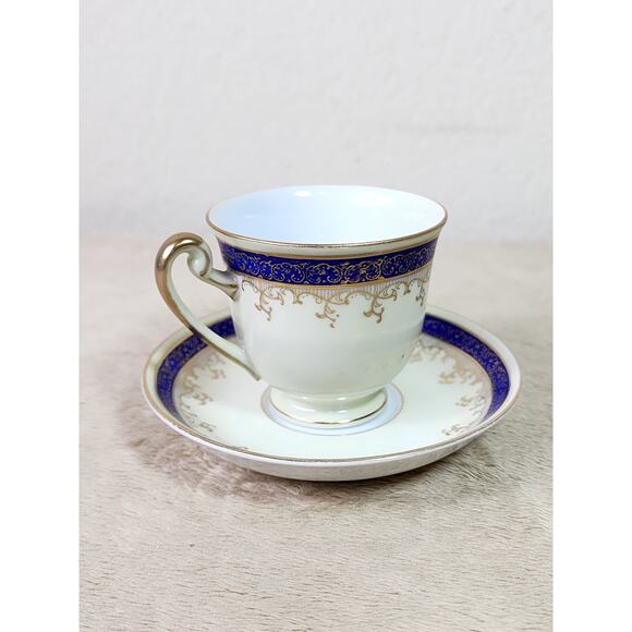 Regal China Tea Cup & Saucer Blue Gold Trim 40's Porcelain Occupied Japan Vtg - Picture 5 of 15